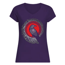 Load image into Gallery viewer, Raven Viking Culture Celtic Design Gray And Red Ladies V-Neck
