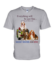 Load image into Gallery viewer, Everything Will Be Just Fine As Long As There Are Basset Hound And Wine Gift For Dog Lovers Guys V-Neck
