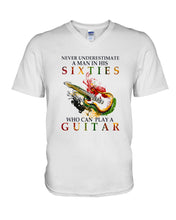 Load image into Gallery viewer, Never Underestimate A 60 Year Old Man Can Play A Guitar Guys V-Neck
