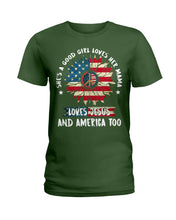Load image into Gallery viewer, Good Girl Loves Her Mama Loves Jesus and America Too Design Ladies Tee

