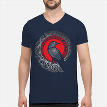 Load image into Gallery viewer, Raven Viking Culture Celtic Design Gray And Red Guys V-Neck
