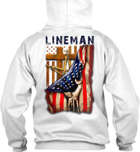 Load image into Gallery viewer, Lineman America Flag Special Custom Design For Personalized Job Gift Hoodie
