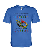 Load image into Gallery viewer, Never Underestimate A 60 Year Old Man Can Play A Guitar Guys V-Neck
