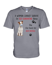 Load image into Gallery viewer, A Woman Cannot Survive Self-Quarantine Alone She Also Needs Her Jack Russell Guys V-Neck
