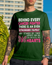 Load image into Gallery viewer, Behind Every Breast Cancer Fighter There Is An Even Stronger Family Guys Tee
