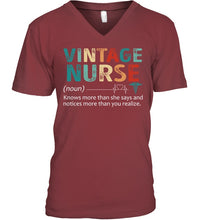 Load image into Gallery viewer, Vintage Nurse Knows More Than She Says And Notices More Than You Realize Guys V-Neck
