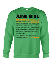 Load image into Gallery viewer, June Girl Facts Very Friendly But Dangerous Custom Design Sweatshirt
