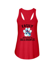 Load image into Gallery viewer, Easily Distracted By Dogs And Dragonflies Gift For Dog Lovers Ladies Flowy Tank
