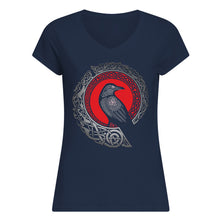 Load image into Gallery viewer, Raven Viking Culture Celtic Design Gray And Red Ladies V-Neck
