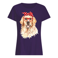 Load image into Gallery viewer, Golden Retriever With Red Polka Dot Ribbon Gift For Dog Lovers Ladies Tee
