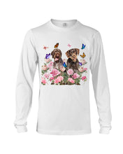 Load image into Gallery viewer, German Wirehaired Pointer With Peonies Gift For Dog Lovers Unisex Long Sleeve

