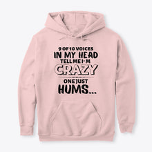 Load image into Gallery viewer, 9 Of 10 Voices In My Head Tell Me I'm Crazy One Just Hums Hoodie

