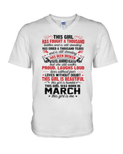 Load image into Gallery viewer, This Girl Has Fought A Thousand This Girl Was Born In March Guys V-Neck
