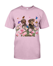 Load image into Gallery viewer, German Wirehaired Pointer With Peonies Gift For Dog Lovers Guys Tee
