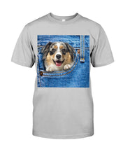 Load image into Gallery viewer, Australian Shepherd In Denim Pocket Gift For Dog Lovers Guys Tee
