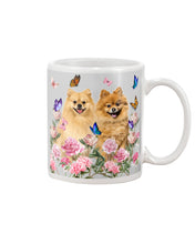 Load image into Gallery viewer, Peonies Garden Butterflies Pomeranian Gift For Dog Lovers Mug
