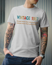 Load image into Gallery viewer, Vintage 1967 Knows More Than She Says And Notices More Than You Realize Guys Tee
