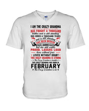Load image into Gallery viewer, February Crazy Grandma Has Fought A Thousand Battles Cries For Birthday Gift Guys V-Neck
