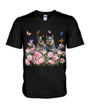 Load image into Gallery viewer, Australian Cattle Dog Butterflies Peony Gift For Dog Lovers Guys V-Neck
