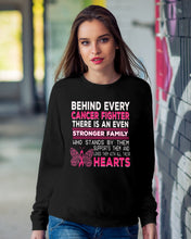 Load image into Gallery viewer, Behind Every Breast Cancer Fighter There Is An Even Stronger Family Sweatshirt
