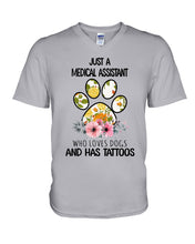 Load image into Gallery viewer, Medical Assistant Loves Dogs And Has Tattoos Gift For Dog Lovers Guys V-Neck
