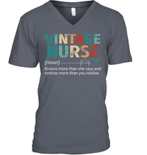 Load image into Gallery viewer, Vintage Nurse Knows More Than She Says And Notices More Than You Realize Guys V-Neck
