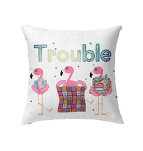 Load image into Gallery viewer, Apparently We're Trouble Pink Flamingo Quilting Together Pillow Cover
