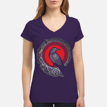 Load image into Gallery viewer, Raven Viking Culture Celtic Design Gray And Red Ladies V-Neck
