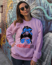 Load image into Gallery viewer, Firefighter Make You Life Safe Lady With Blue Ribbonhead Gift For Women Sweatshirt

