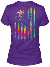 Load image into Gallery viewer, Veterinary Symbol LPN America Flag Unique Custom Design Ladies Tee
