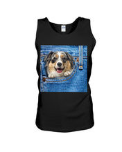 Load image into Gallery viewer, Australian Shepherd In Denim Pocket Gift For Dog Lovers Unisex Tank Top
