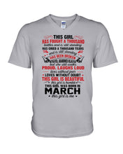 Load image into Gallery viewer, This Girl Has Fought A Thousand This Girl Was Born In March Guys V-Neck
