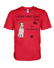 Load image into Gallery viewer, A Woman Cannot Survive Self-Quarantine Alone She Also Needs Her Jack Russell Guys V-Neck
