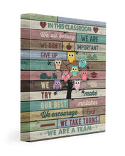 Load image into Gallery viewer, In This Classroom We Are Team Owl Teacher Gift Idea Matte Canvas
