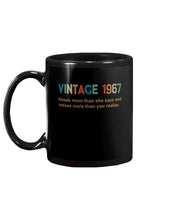 Load image into Gallery viewer, Vintage 1967 Knows More Than She Says And Notices More Than You Realize Mug
