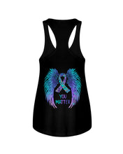 Load image into Gallery viewer, You Matter Ribbon Awareness With Angel Wings Ladies Flowy Tank
