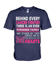 Load image into Gallery viewer, Behind Every Breast Cancer Fighter There Is An Even Stronger Family Guys V-Neck
