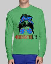 Load image into Gallery viewer, Firefighter Make You Life Safe Lady With Blue Ribbonhead Gift For Women Unisex Long Sleeve
