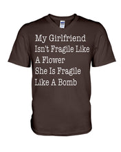 Load image into Gallery viewer, My Grilfriend Isn't Fragile Like A Flower  Special Custom Design Guys V-Neck

