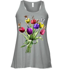 Load image into Gallery viewer, Vintage Funny Donkey With Tulip Trending For Donkey Lovers Ladies Flowy Tank
