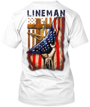 Load image into Gallery viewer, Lineman America Flag Special Custom Design For Personalized Job Gift Guys Tee
