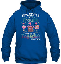 Load image into Gallery viewer, Apparently We're Trouble Pink Flamingo Quilting Together Hoodie
