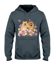 Load image into Gallery viewer, Peonies Garden Butterflies Pomeranian Gift For Dog Lovers Hoodie
