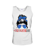 Load image into Gallery viewer, Firefighter Make You Life Safe Lady With Blue Ribbonhead Gift For Women Unisex Tank Top
