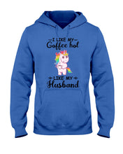 Load image into Gallery viewer, I Like My Coffee Hot Like My Husband Unicorn Gift For Men Hoodie
