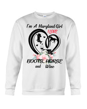 Load image into Gallery viewer, Maryland Girl Loves Boots Horse And Wine  For Personalized Nation Gift Sweatshirt
