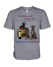 Load image into Gallery viewer, Everything Will Be Just Fine As Long As There Are Great Dane And Wine Gift For Dog Lovers Guys V-Neck
