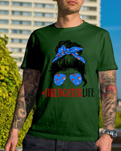 Load image into Gallery viewer, Firefighter Make You Life Safe Lady With Blue Ribbonhead Gift For Women Guys Tee
