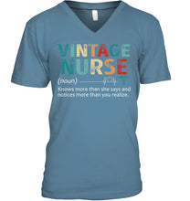 Load image into Gallery viewer, Vintage Nurse Knows More Than She Says And Notices More Than You Realize Guys V-Neck
