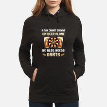 Load image into Gallery viewer, A Man Cannot Survive On Beer Alone He Also Needs Darts Trending Hoodie

